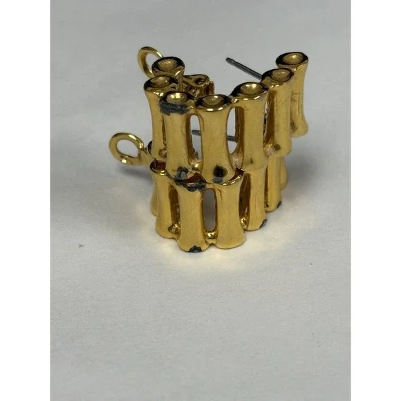 VINTAGE ANNE KLEIN GOLD TONE Pierced Ear Rings W Chain Link Vibe, Marked - Picture 6 of 8